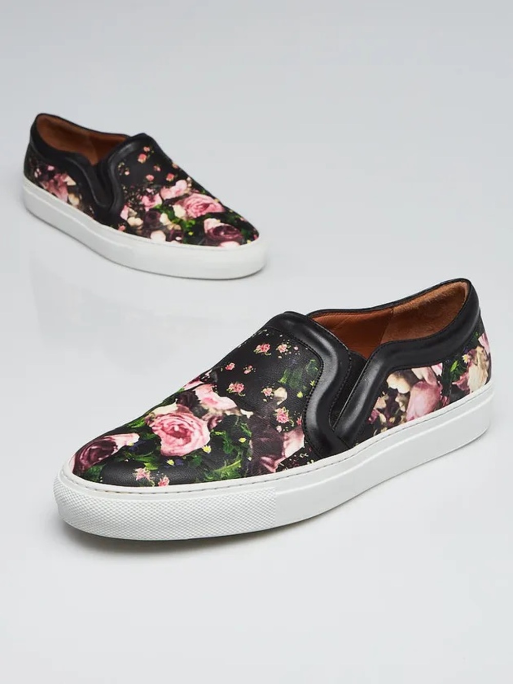 Givenchy Black Pink Floral Leather Skate Slip On Sneakers Shoes Size 35 US 5